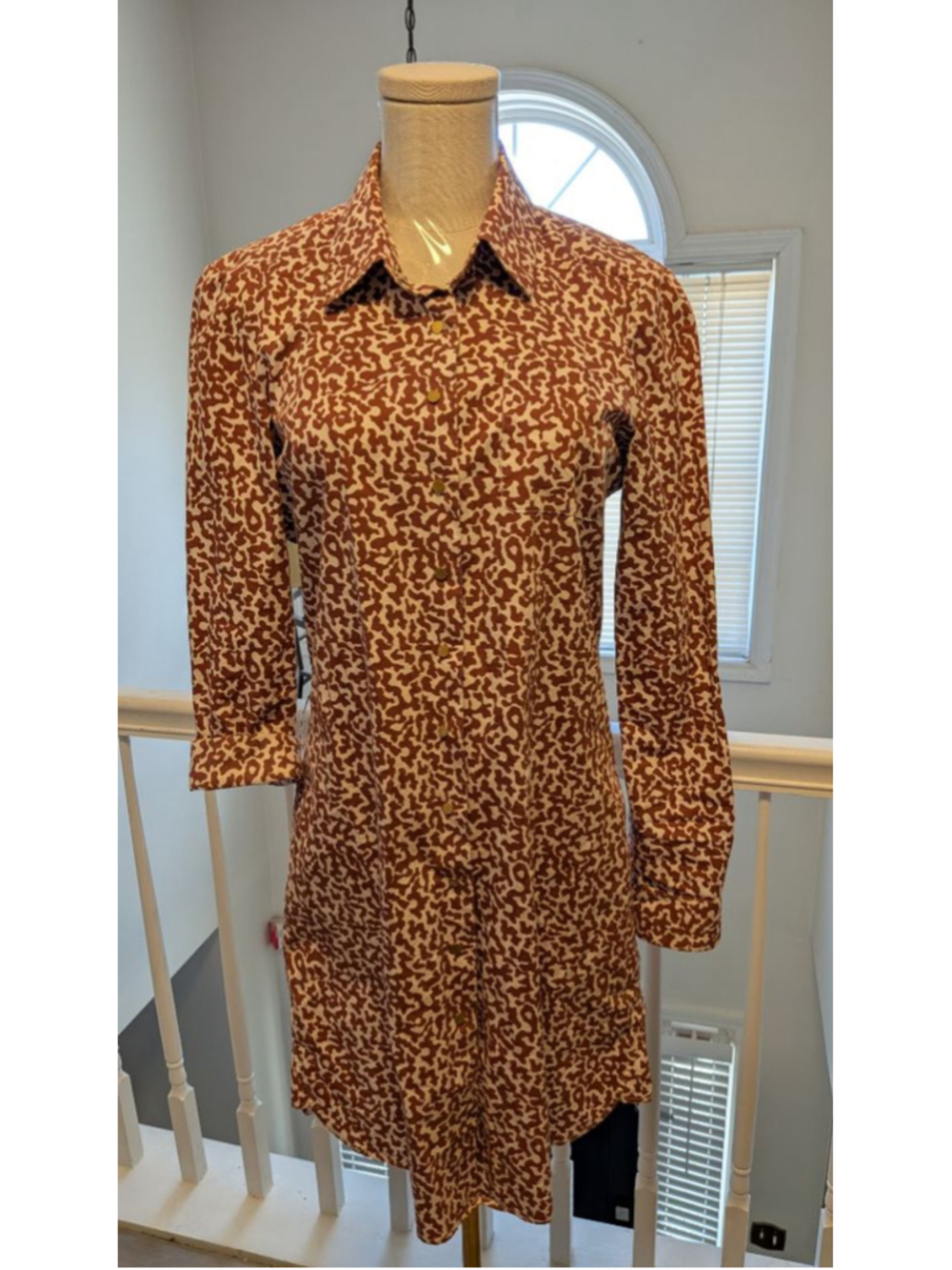 Diane von Furstenberg DVF Laney Shirt Dress Size 6 Brown Cream Abstract Print